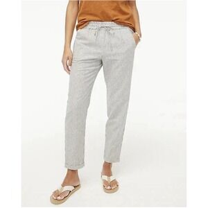 J. Crew Linen Blend Striped Drawstring Crop Pants Sz 4 Black White Beach Travel